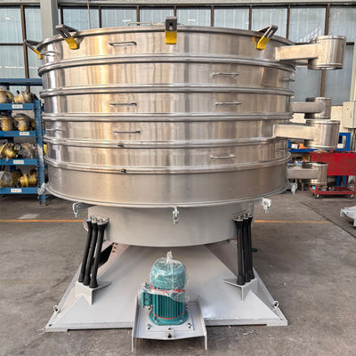 Horizontal circular and vertical up-and-down throwing motion simulates manual screening for even material distribution